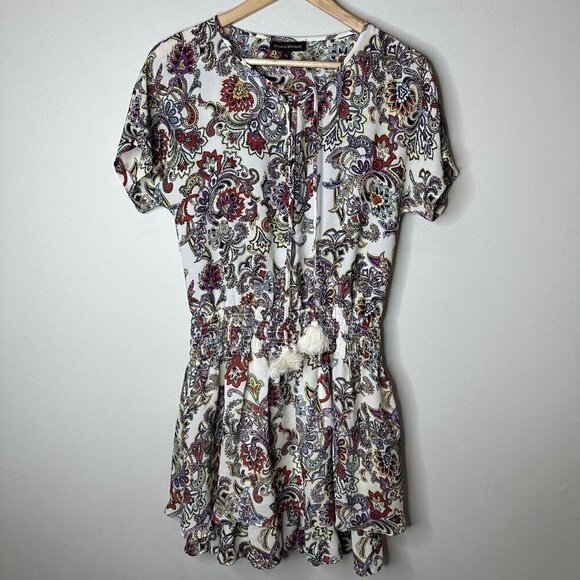Banana Republic Multicolored Peasant Boho Paisley Tassel Tie Mini Dress Size XS - Picture 5 of 16